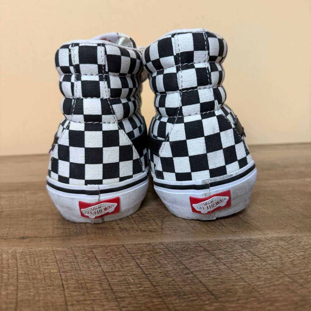 Vans CUSTOM  Sk8-Hi aCheckerboard sneakers black logo stripe men’s size 9 shoes - Picture 3 of 8